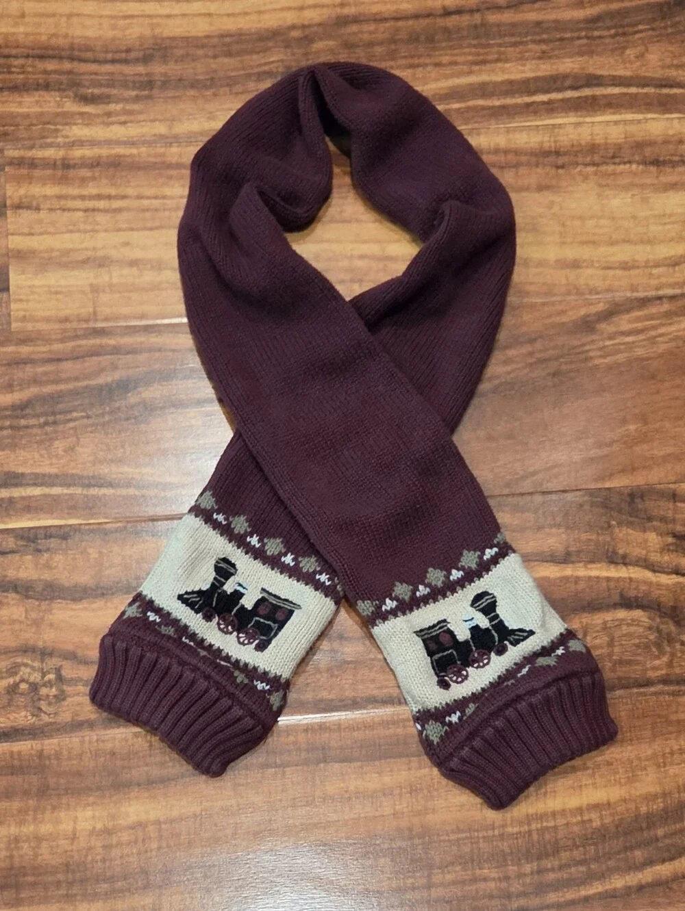 Janie and Jack EUC 18-24 Months Burgundy Train Fair Isle Hat and Scarf